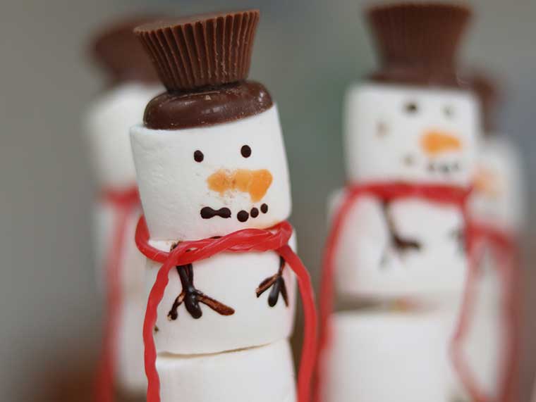 Sneeuwpop traktatie: een leuk kersthapje voor het kerstdiner op school. Of als traktatie voor een jarig winterkind.
